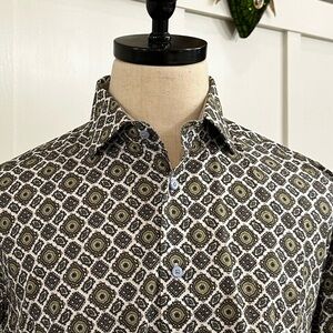 Thomas Dean Geometric Print Shirt, Large, EUC